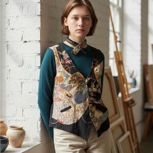 Colorful Onano multicoloured silk vest with collar and buttons